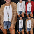 Champagne Women's Ribbed Knit Sequin Cardigan with Kimono Sleeves — Simone - Collage All Colors