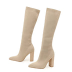Apricot Women's Knee High Boots with Stretch Knit Sock Fit & Block Heel - Studio Pair Front