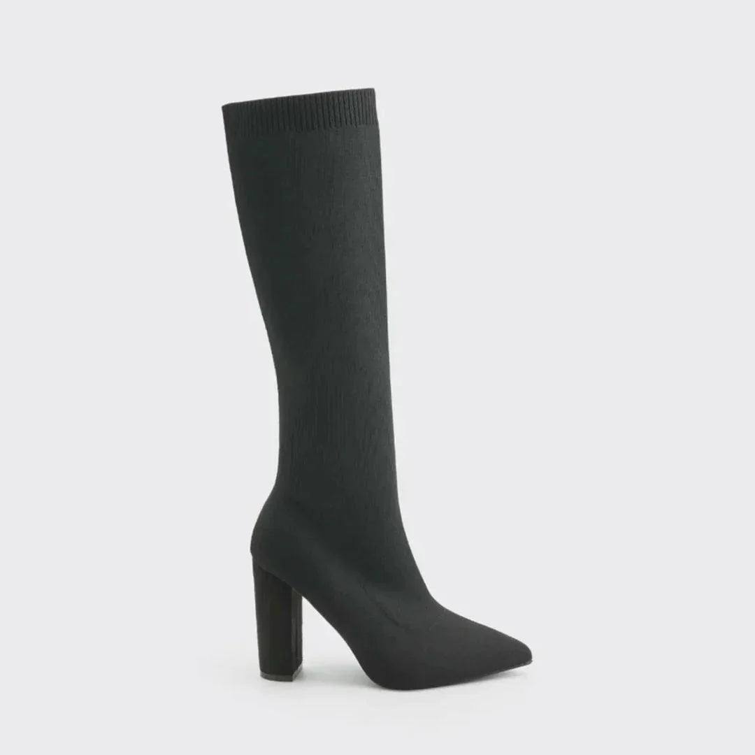 Women's Knee High Boots with Stretch Knit Sock Fit & Block Heel - Studio Single Side