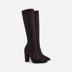 Black Women's Knee High Boots with Stretch Knit Sock Fit & Block Heel - Studio Pair Angle