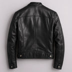Men's Slim-Fit Leather Biker Jacket with Zip Pockets - Back Flat Lay