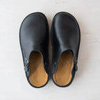 Men's Leather Mules with Buckle Strap & Round Toe - Top Flat Lay