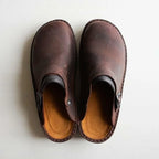 Men's Leather Mules with Buckle Strap & Round Toe - Top Flat Lay