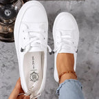 White Women's Leather Sneakers with Lace-Up Front & Platform Sole — Margot