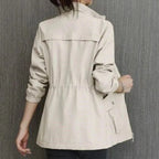 Beige Women's Zip-Up Bomber Jacket with Drawstring Waist for Everyday Layering — Roisin