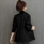 Black Women's Zip-Up Bomber Jacket with Drawstring Waist for Everyday Layering — Roisin