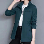 Blue Women's Zip-Up Bomber Jacket with Drawstring Waist for Everyday Layering — Roisin
