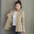 Khaki Women's Zip-Up Bomber Jacket with Drawstring Waist for Everyday Layering — Roisin