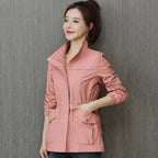 Pink Women's Zip-Up Bomber Jacket with Drawstring Waist for Everyday Layering — Roisin
