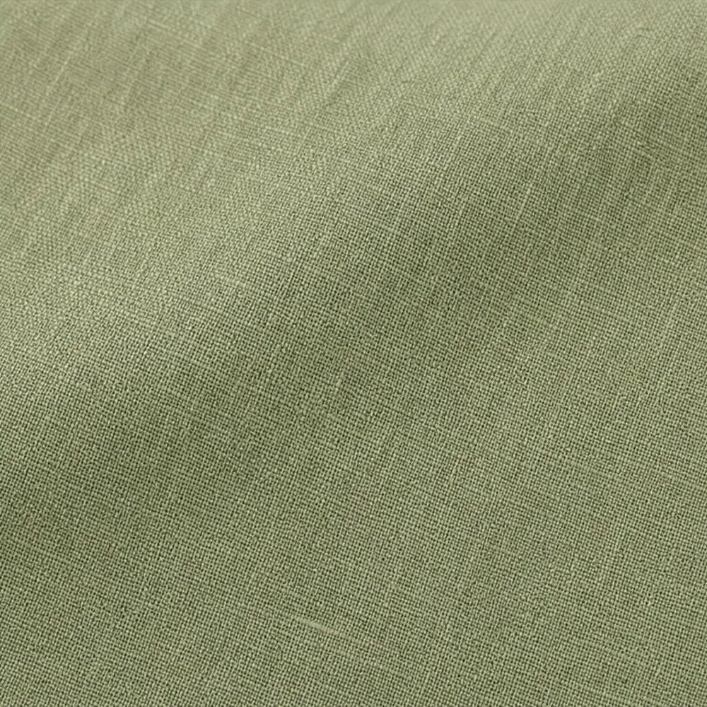 Women's Relaxed Linen Blend Top with Side-Button Hem & Roll-Tab Sleeves - Fabric Close Up