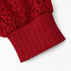 Burgundy Women's Long Sleeve Lace Top with Ribbed Knit & Crochet Trim — Isabella - Cuff Detail