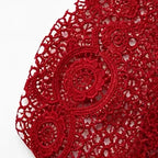 Burgundy Women's Long Sleeve Lace Top with Ribbed Knit & Crochet Trim — Isabella - Lace Detail