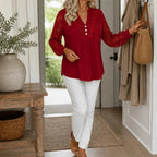Burgundy Women's Long Sleeve Lace Top with Ribbed Knit & Crochet Trim — Isabella - Walking Lifestyle