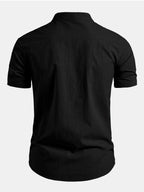 Black Men's Linen Shirt with Mandarin Collar & Slim Everyday Fit — Archie - Back Clean