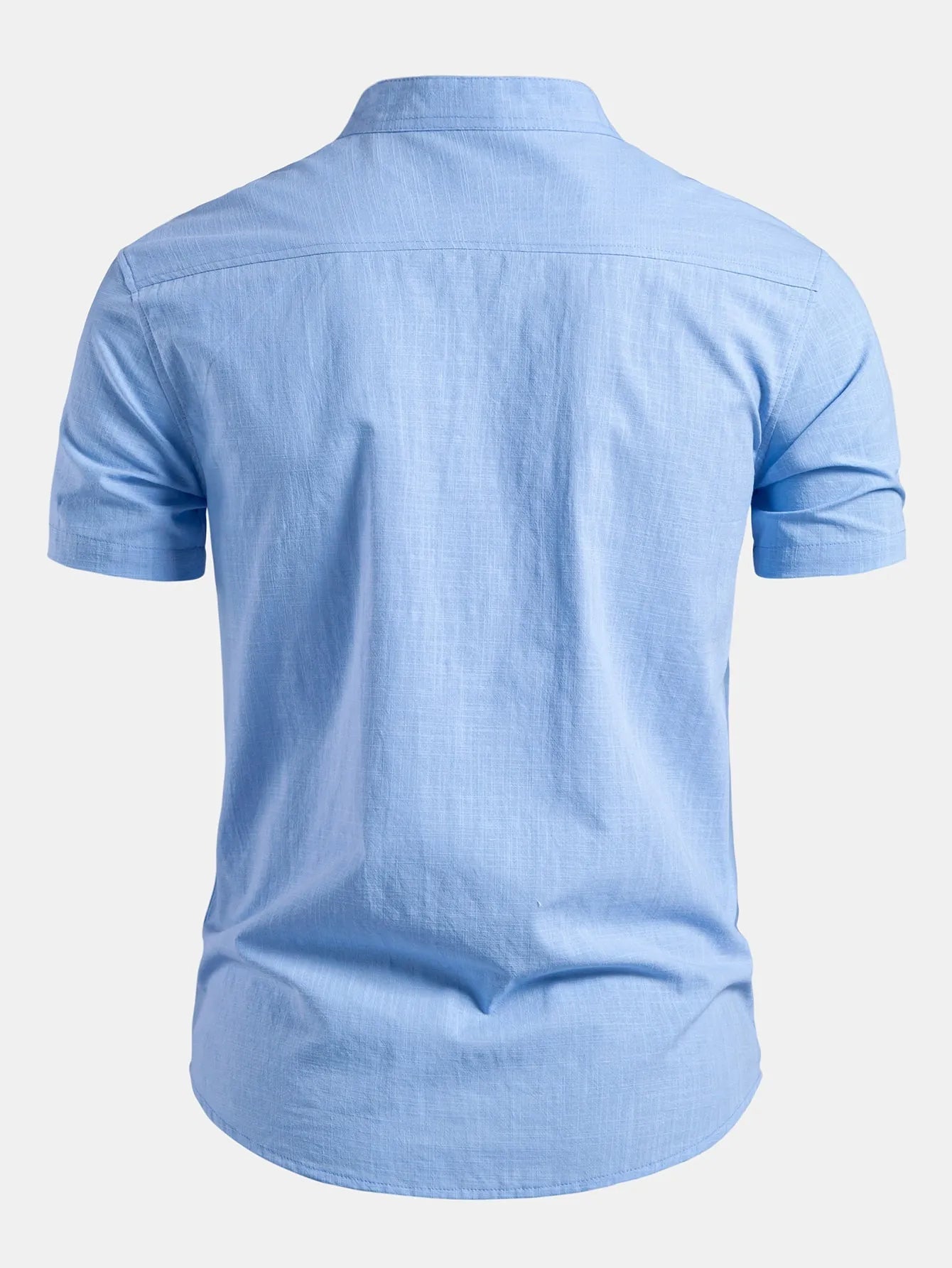 White Men's Linen Shirt with Mandarin Collar & Slim Everyday Fit — Archie - Back Full