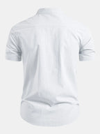 White Men's Linen Shirt with Mandarin Collar & Slim Everyday Fit — Archie - Back Studio