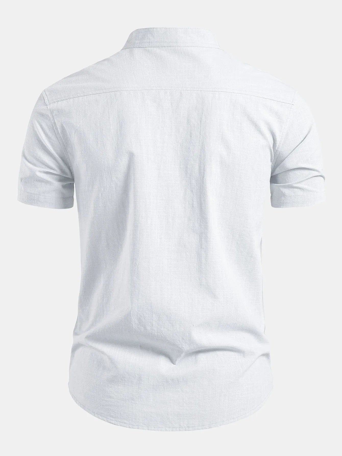 White Men's Linen Shirt with Mandarin Collar & Slim Everyday Fit — Archie - Back Studio