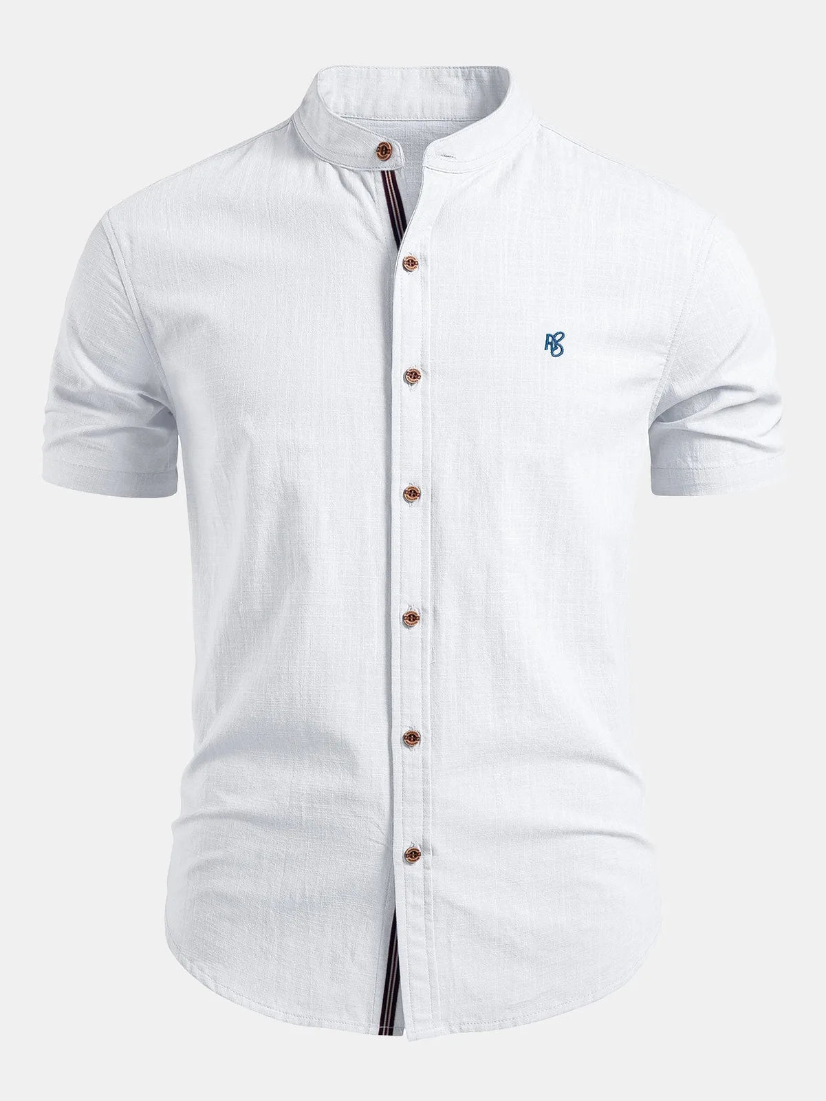 White Men's Linen Shirt with Mandarin Collar & Slim Everyday Fit — Archie