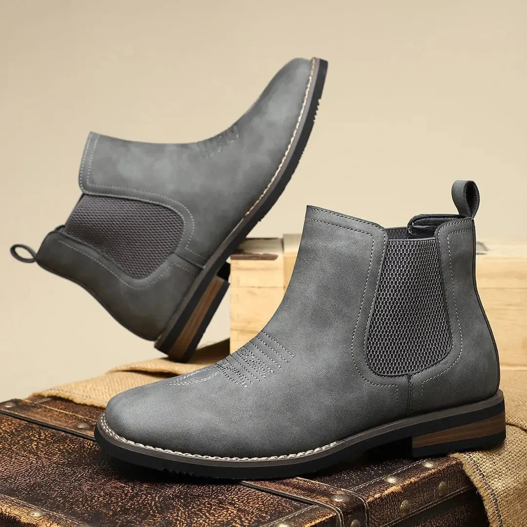Men's Chelsea Boots with Slip-On Design & Western Stitching - Pair Sole View
