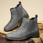 Men's Chelsea Boots with Slip-On Design & Western Stitching - Pair Stacked Crates