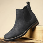 Charcoal Men's Chelsea Boots with Slip-On Design & Western Stitching - Single Boot Leaning
