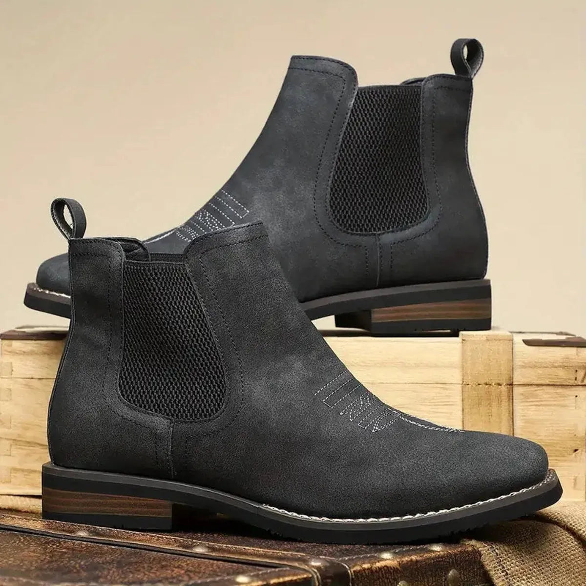 Men's Chelsea Boots with Slip-On Design & Western Stitching - Pair Crate View
