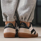 Beige Men's Classic Sneakers with Lace-Up Closure & Colorblock Design - Back Heel View