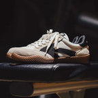Beige Men's Classic Sneakers with Lace-Up Closure & Colorblock Design - Studio Side Profile