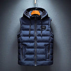Blue Men's Hooded Puffer Vest with Zip Front & Multi-Pocket Design