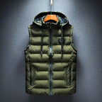 Green Men's Hooded Puffer Vest with Zip Front & Multi-Pocket Design — Ethan