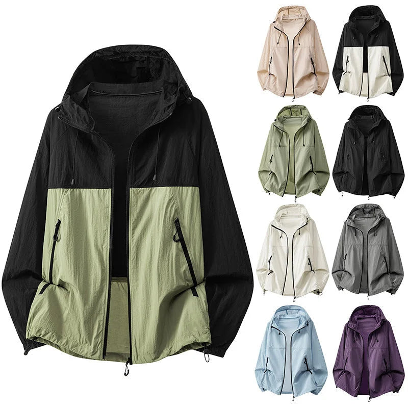 Men's Relaxed-Fit Hooded Jacket with Zip Pockets & Drawstring Hem - Green Front Open Grid