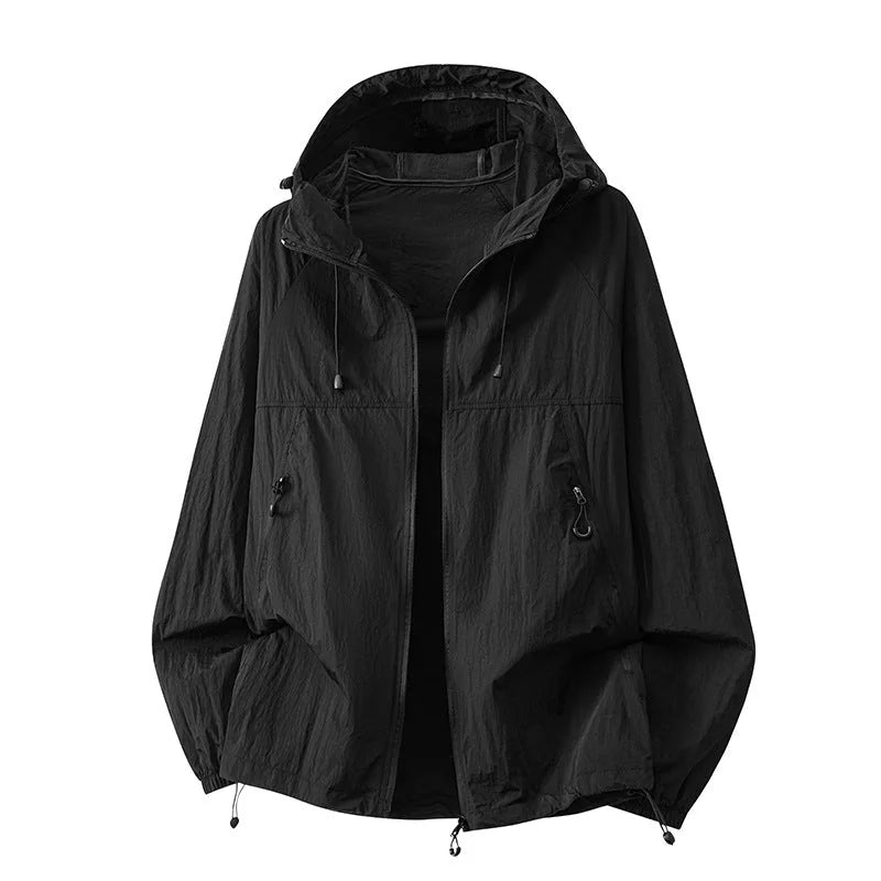 Black Green Men's Relaxed-Fit Hooded Jacket with Zip Pockets & Drawstring Hem - Studio Front
