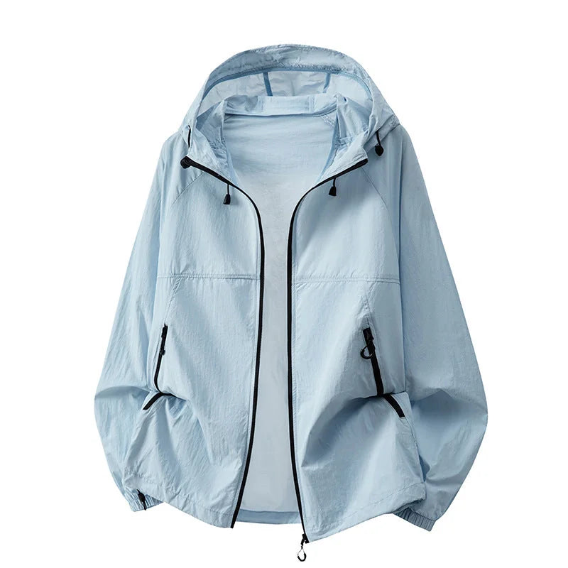 Blue Men's Relaxed-Fit Hooded Jacket with Zip Pockets & Drawstring Hem