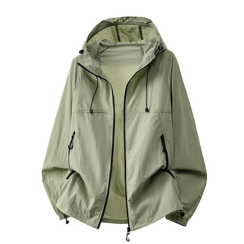 Emerald Green Men's Relaxed-Fit Hooded Jacket with Zip Pockets & Drawstring Hem - Studio Front