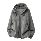 Gray Men's Relaxed-Fit Hooded Jacket with Zip Pockets & Drawstring Hem