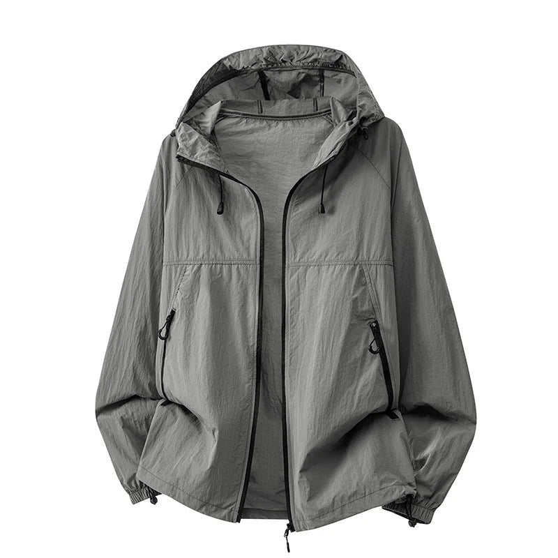 Gray Men's Relaxed-Fit Hooded Jacket with Zip Pockets & Drawstring Hem