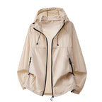 Ice Rose Men's Relaxed-Fit Hooded Jacket with Zip Pockets & Drawstring Hem - Studio Front Beige