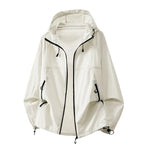 White Men's Relaxed-Fit Hooded Jacket with Zip Pockets & Drawstring Hem