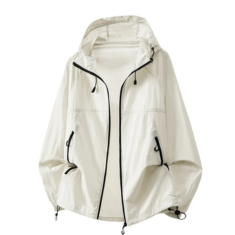 White Men's Relaxed-Fit Hooded Jacket with Zip Pockets & Drawstring Hem