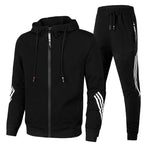 Black Men's Striped-Trim Zip-Up Tracksuit with Hooded Jacket & Jogger Pants