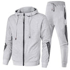 Grey Men's Striped-Trim Zip-Up Tracksuit with Hooded Jacket & Jogger Pants