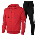 Red Men's Striped-Trim Zip-Up Tracksuit with Hooded Jacket & Jogger Pants