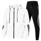 White Men's Striped-Trim Zip-Up Tracksuit with Hooded Jacket & Jogger Pants