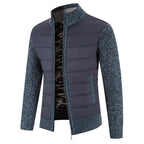 Men's Padded Jacket with Knit Sleeves & Structured Stand Collar - Side Angle
