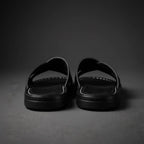 Black Men's Leather Sandals with Crisscross Straps & Cushioned Footbed — Asher - Back Heel View