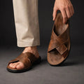 Men's Leather Sandals with Crisscross Straps & Cushioned Footbed — Asher