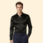 Black Men's Satin Shirt with Classic Collar & Tailored Fit — George