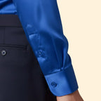 Blue Men's Satin Shirt with Classic Collar & Tailored Fit — George - Cuff Detail