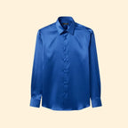 Blue Men's Satin Shirt with Classic Collar & Tailored Fit — George - Flat Lay