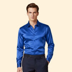 Blue Men's Satin Shirt with Classic Collar & Tailored Fit — George